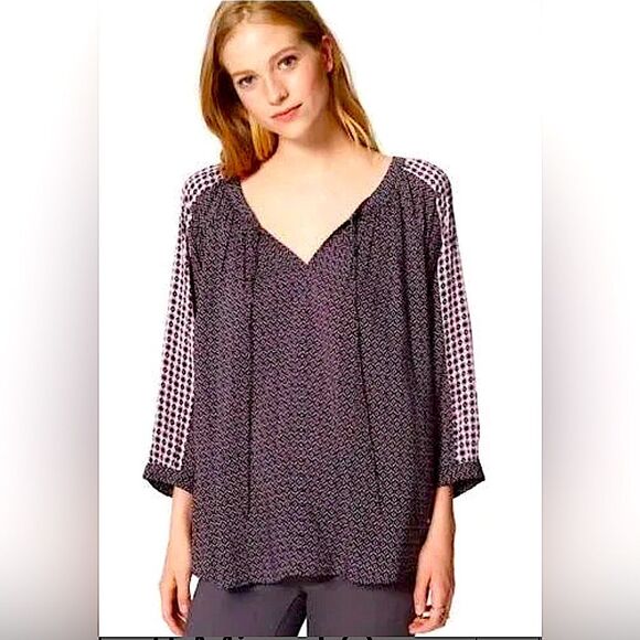 Ann Taylor Loft Mixed Geo Peasant 3/4 Sleeve Blouse Size Small - Picture 1 of 11